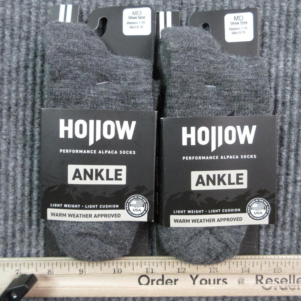 Hollow Socks Mens M Gray Ankle Alpaca Nylon Spandex Moisture Wicking2 Pair NWT
